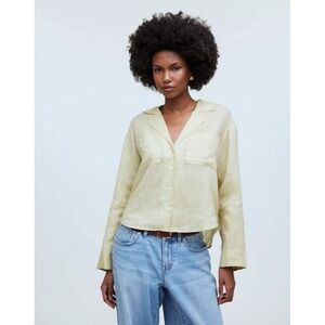 Madewell Resort Long Sleeve Shirt in Paqle Lichen 100% Ramie